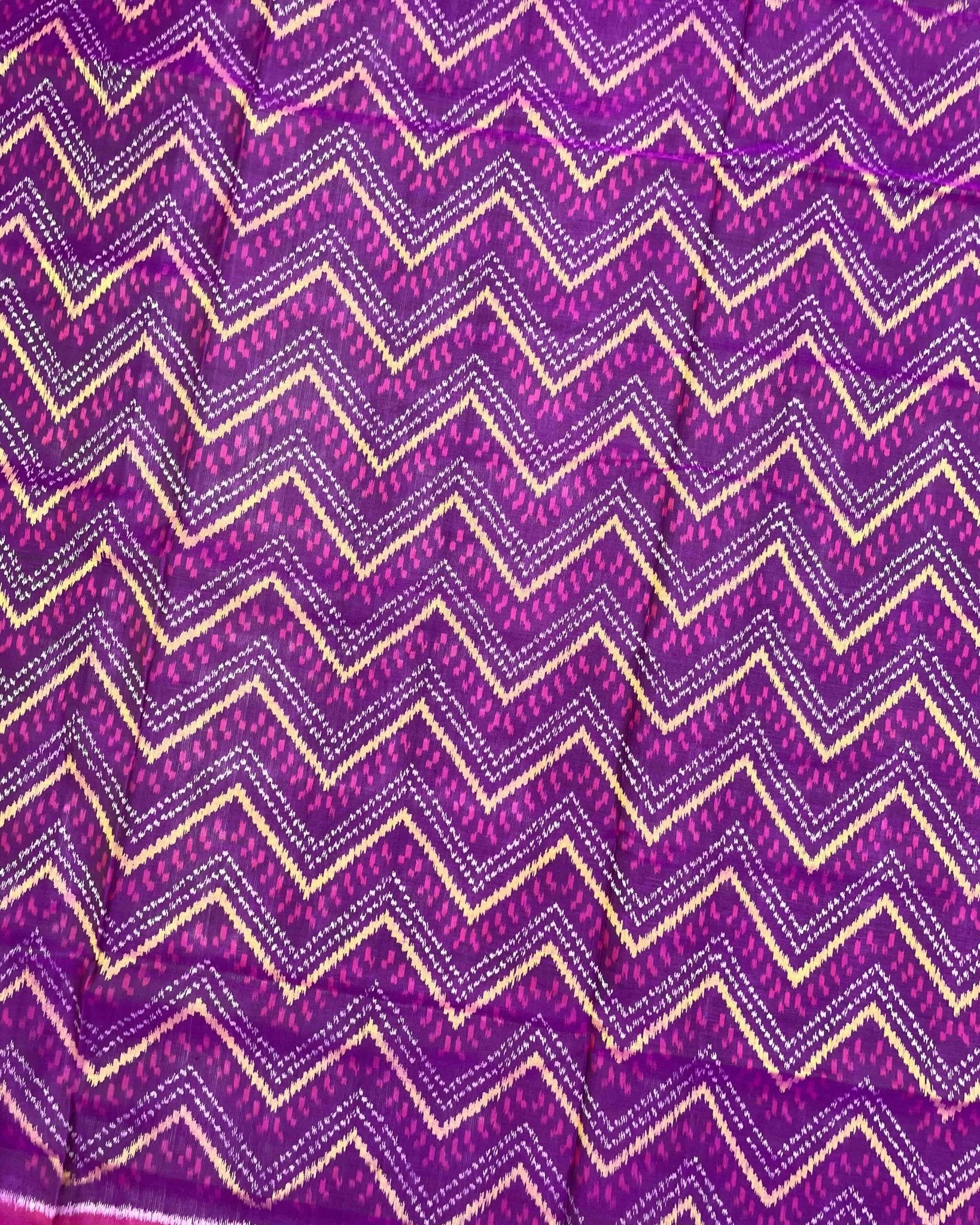 Pink & Purple Zig Zag Lining Patola Saree - SindhoiPatolaArt