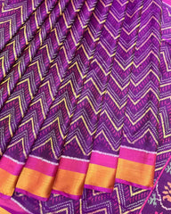 Pink & Purple Zig Zag Lining Patola Saree - SindhoiPatolaArt