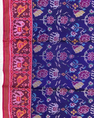 Pink & Purplish Blue Narikunj Flower Semi Double Ikat Patola Dupatta - SindhoiPatolaArt