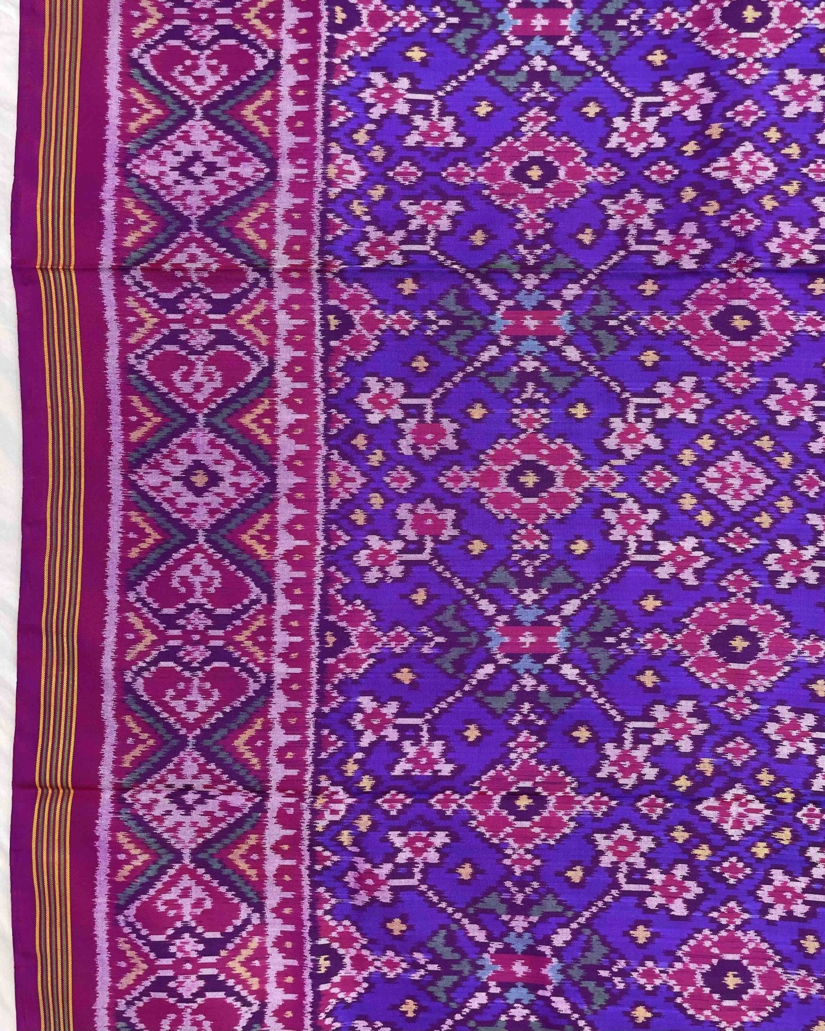 Pink & Purplish Blue Navratan Patola Saree - SindhoiPatolaArt