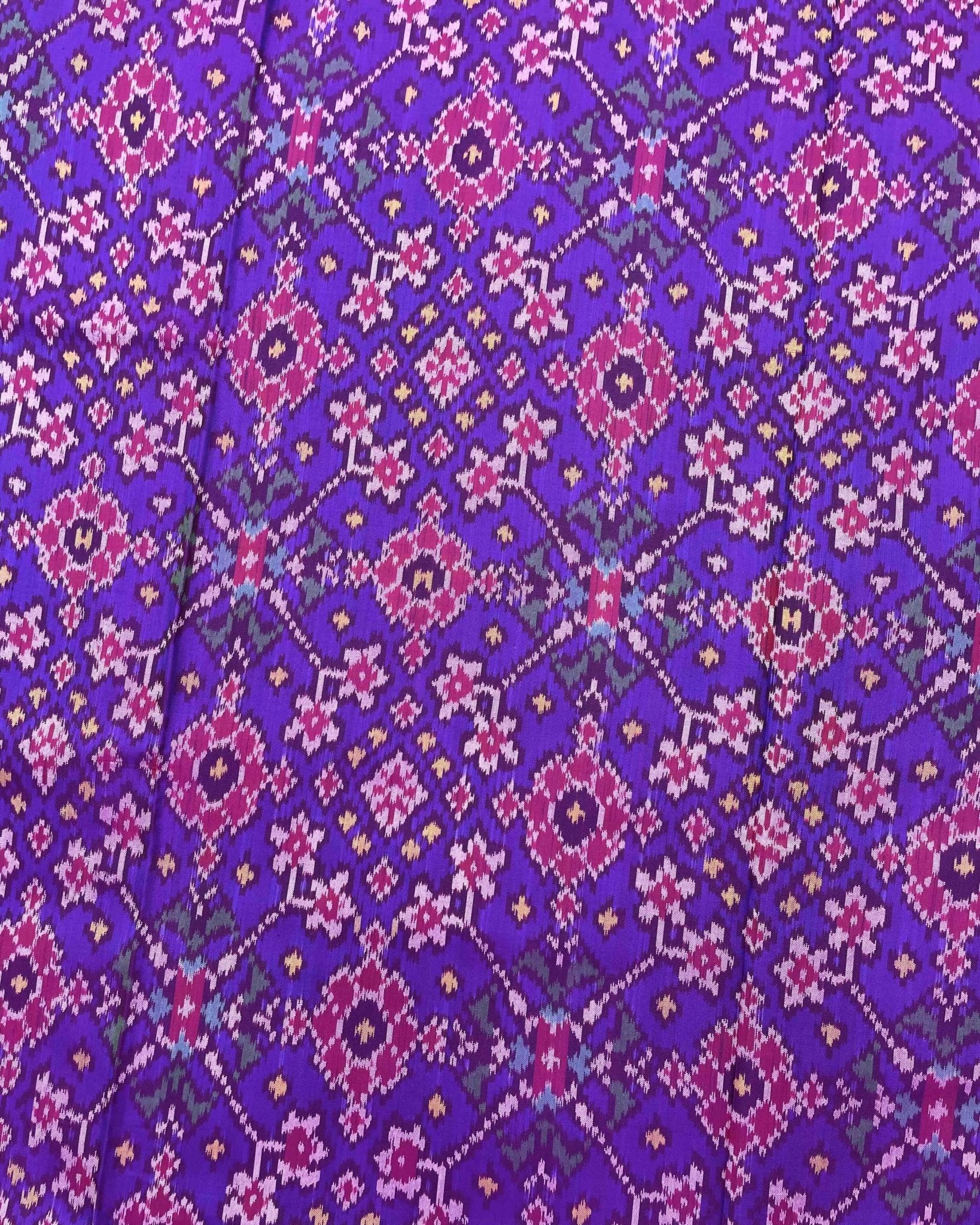 Pink & Purplish Blue Navratan Patola Saree - SindhoiPatolaArt