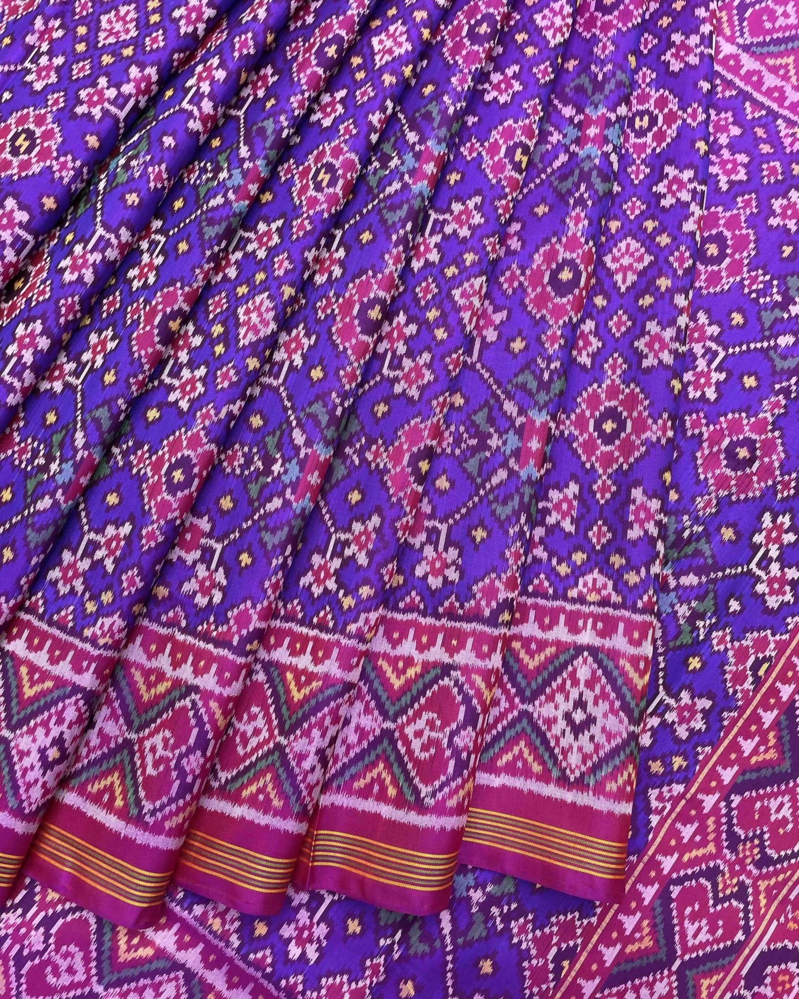 Pink & Purplish Blue Navratan Patola Saree - SindhoiPatolaArt