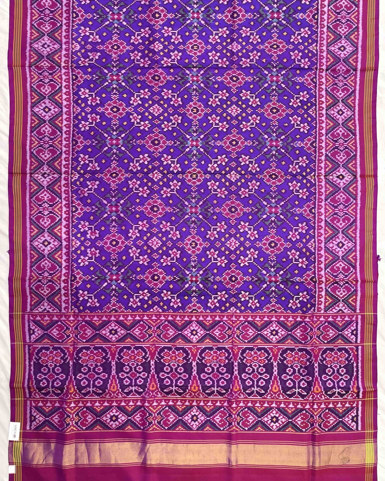 Pink & Purplish Blue Navratan Patola Saree - SindhoiPatolaArt