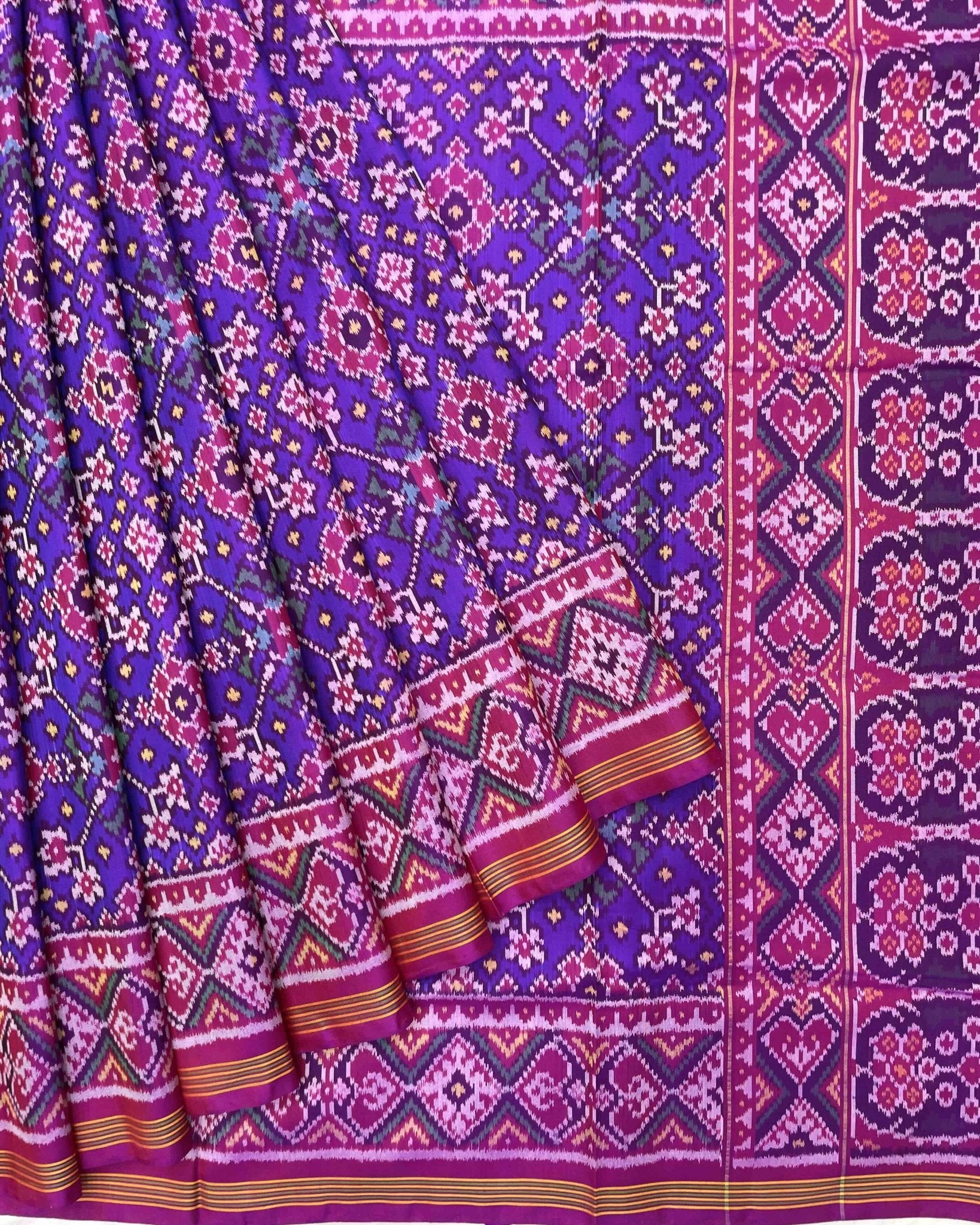 Pink & Purplish Blue Navratan Patola Saree - SindhoiPatolaArt