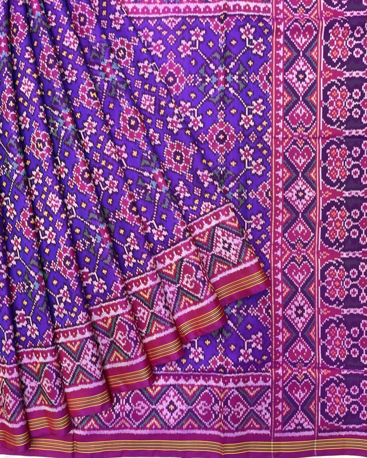 Pink & Purplish Blue Navratan Patola Saree - SindhoiPatolaArt