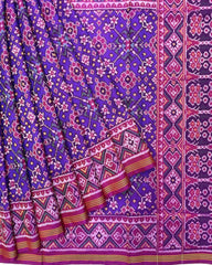 Pink & Purplish Blue Navratan Patola Saree - SindhoiPatolaArt