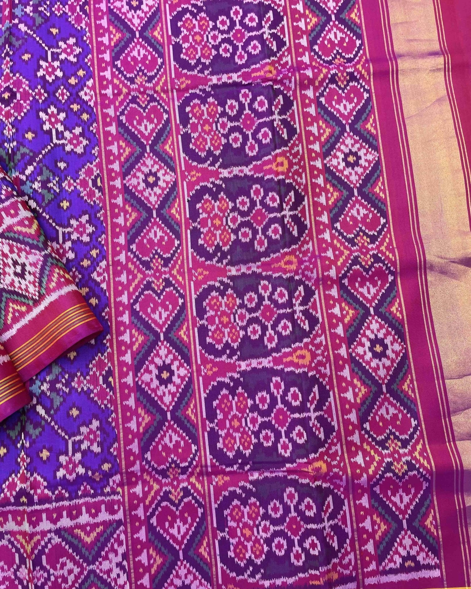 Pink & Purplish Blue Navratan Patola Saree - SindhoiPatolaArt