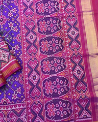 Pink & Purplish Blue Navratan Patola Saree - SindhoiPatolaArt