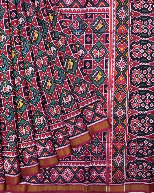 Pink & Rama Small New Narikunj Twill Patola Saree - SindhoiPatolaArt
