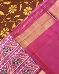 Pink & Rust Brown Fancy Flower Patola Saree - SindhoiPatolaArt