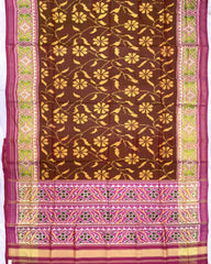 Pink & Rust Brown Fancy Flower Patola Saree - SindhoiPatolaArt