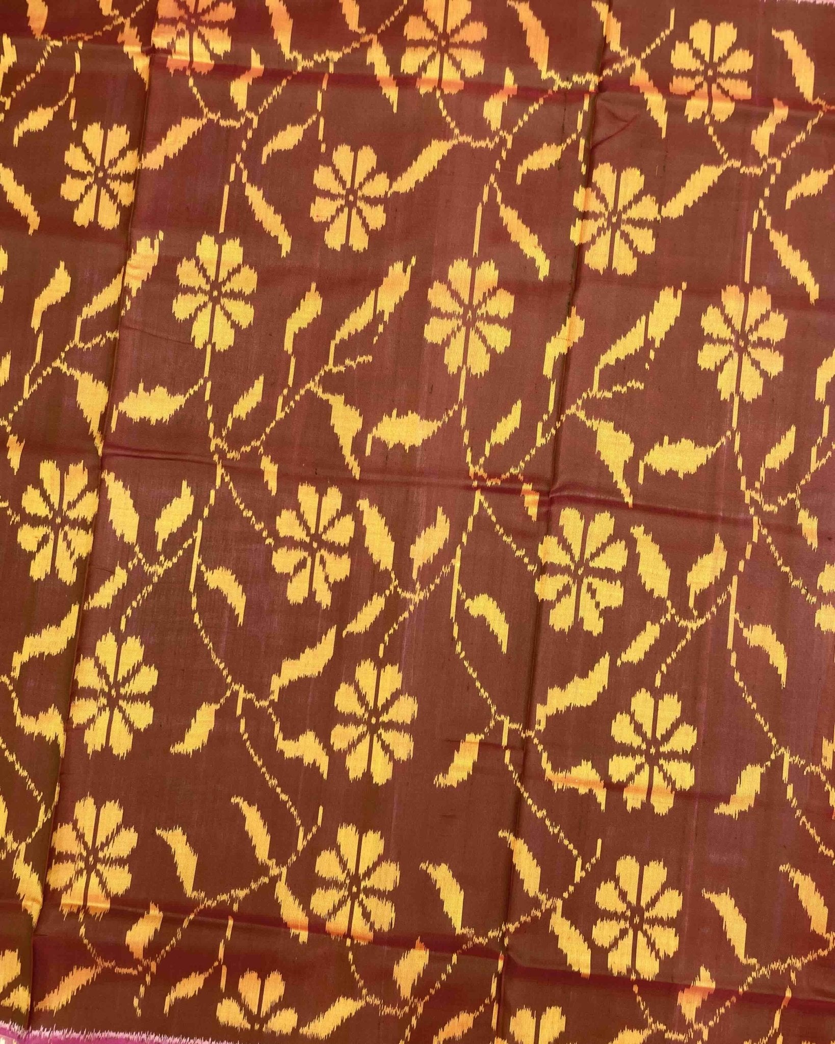 Pink & Rust Brown Fancy Flower Patola Saree - SindhoiPatolaArt