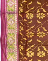 Pink & Rust Brown Fancy Flower Patola Saree - SindhoiPatolaArt