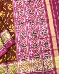 Pink & Rust Brown Fancy Flower Patola Saree - SindhoiPatolaArt