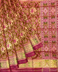 Pink & Rust Manekchowk Elephant Patola Saree - SindhoiPatolaArt