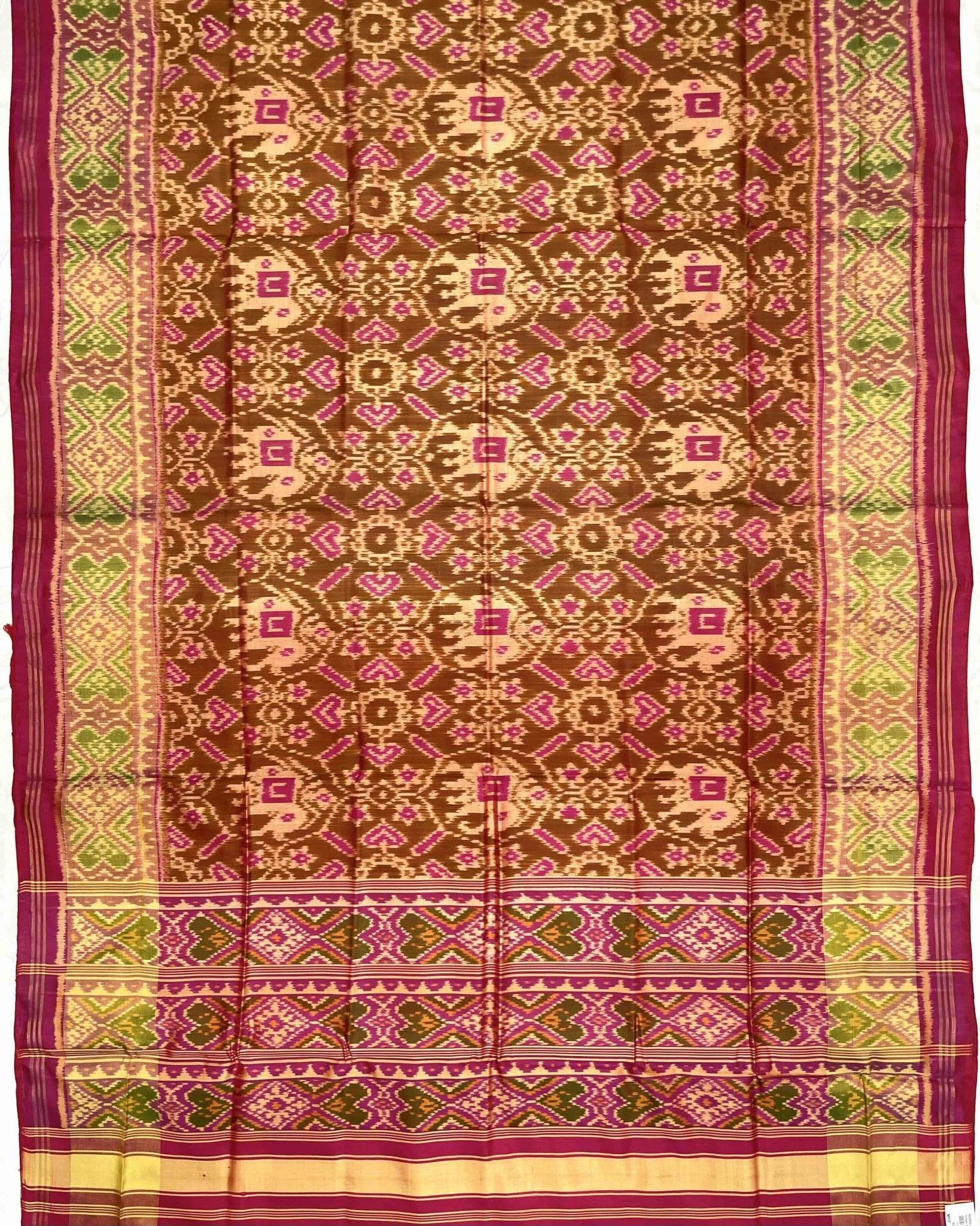 Pink & Rust Manekchowk Elephant Patola Saree - SindhoiPatolaArt