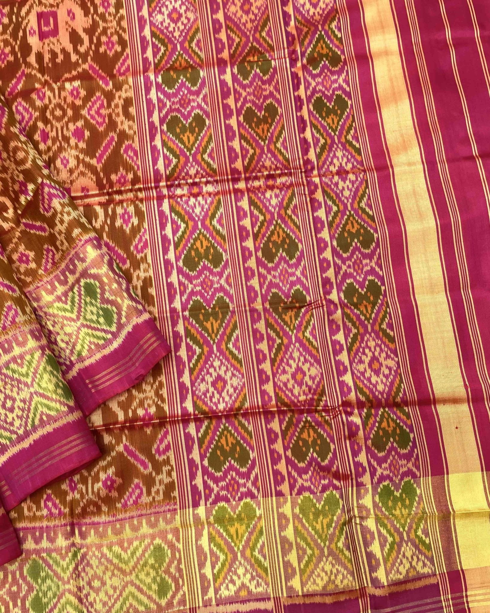 Pink & Rust Manekchowk Elephant Patola Saree - SindhoiPatolaArt