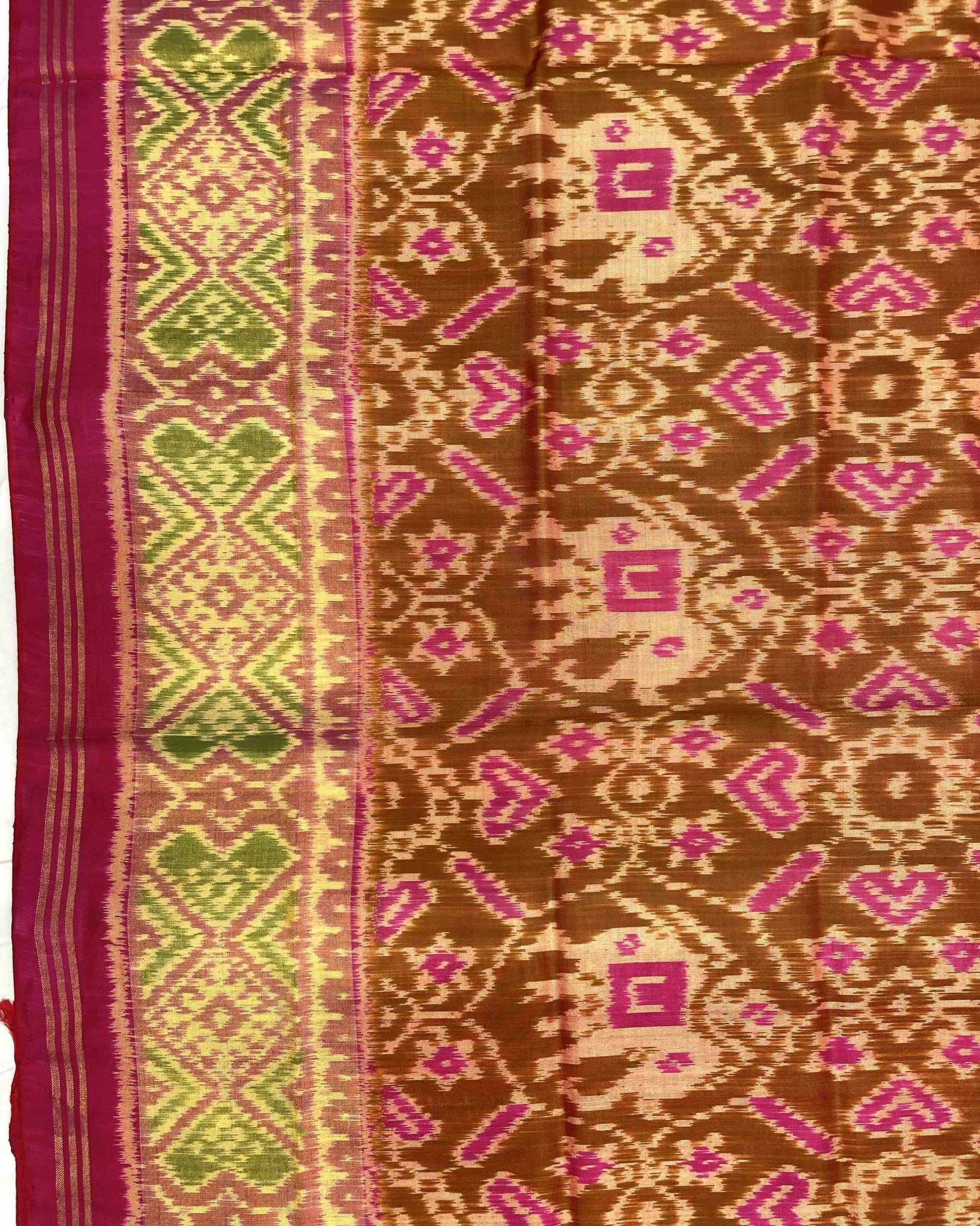 Pink & Rust Manekchowk Elephant Patola Saree - SindhoiPatolaArt