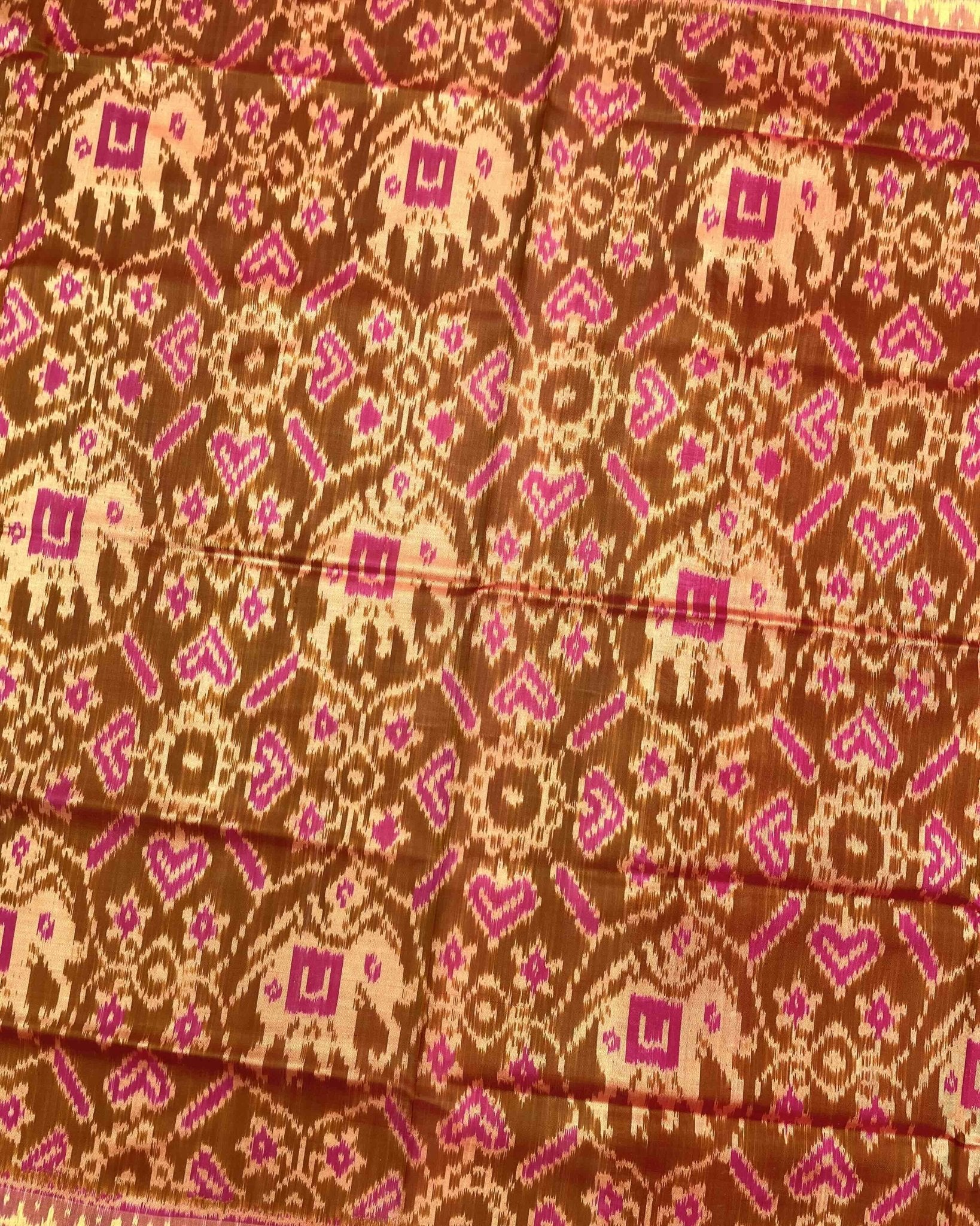 Pink & Rust Manekchowk Elephant Patola Saree - SindhoiPatolaArt