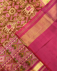 Pink & Rust Manekchowk Elephant Patola Saree - SindhoiPatolaArt
