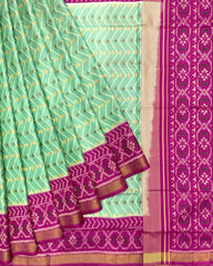 Pink & Sea Green Zig Zag Lining Patola Saree - SindhoiPatolaArt