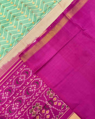 Pink & Sea Green Zig Zag Lining Patola Saree - SindhoiPatolaArt