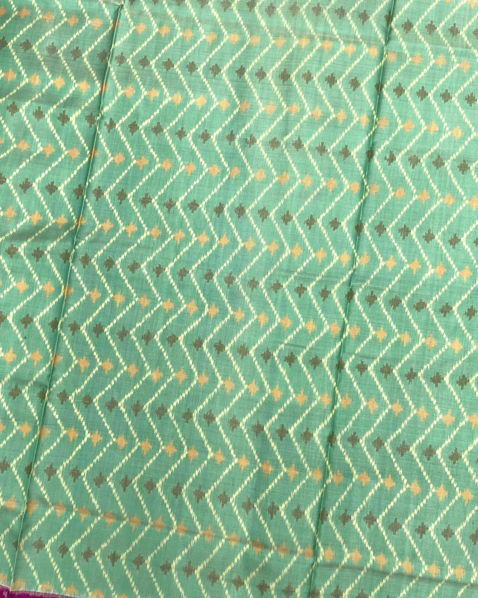 Pink & Sea Green Zig Zag Lining Patola Saree - SindhoiPatolaArt