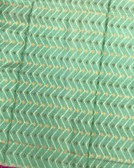 Pink & Sea Green Zig Zag Lining Patola Saree - SindhoiPatolaArt