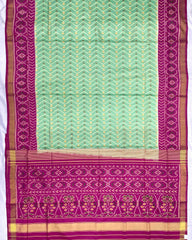 Pink & Sea Green Zig Zag Lining Patola Saree - SindhoiPatolaArt