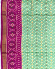 Pink & Sea Green Zig Zag Lining Patola Saree - SindhoiPatolaArt