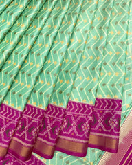 Pink & Sea Green Zig Zag Lining Patola Saree - SindhoiPatolaArt