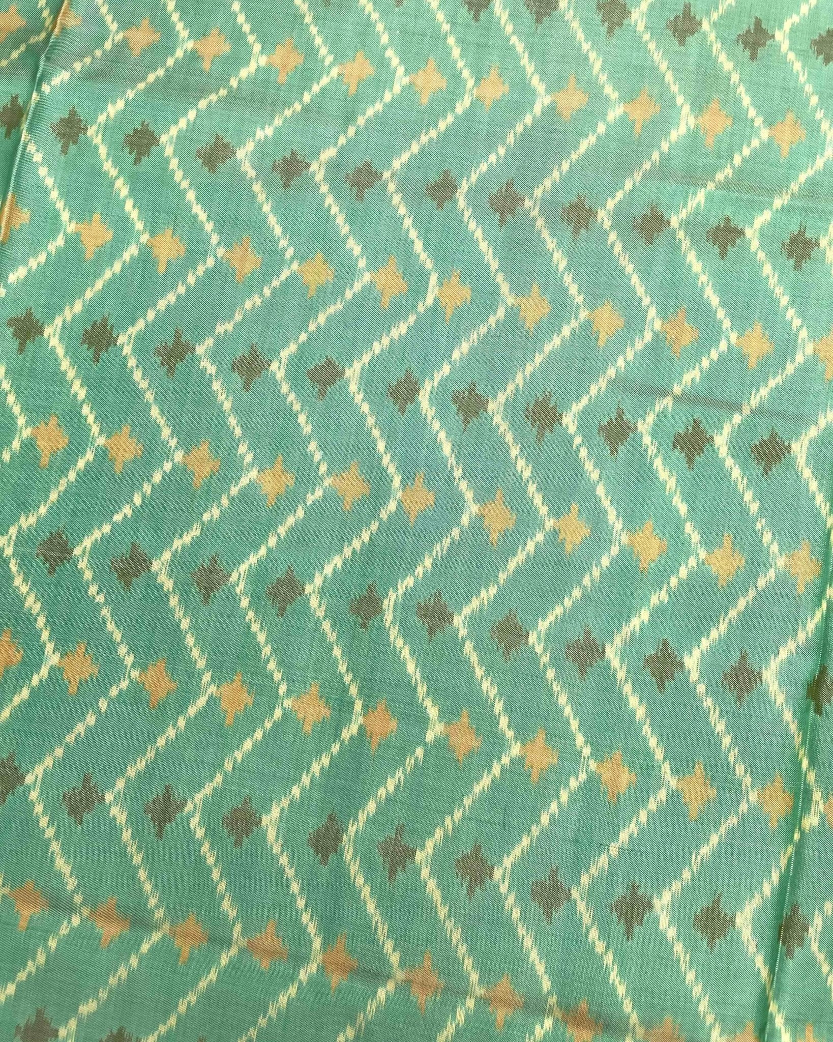 Pink & Sea Green Zig Zag Lining Patola Saree - SindhoiPatolaArt