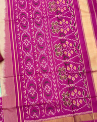 Pink & Sea Green Zig Zag Lining Patola Saree - SindhoiPatolaArt