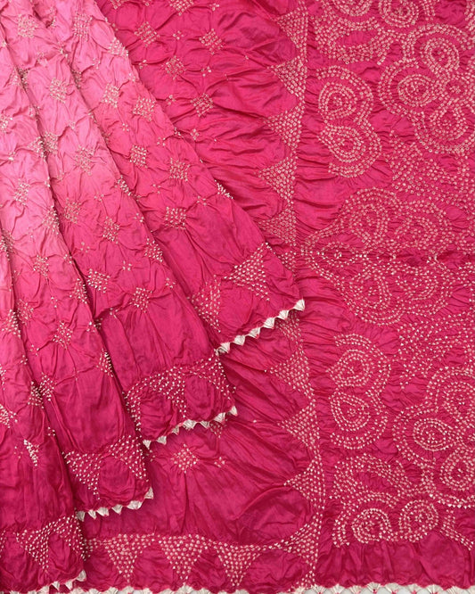 Pink Shaded Chiniya Bandhani Saree - SindhoiPatolaArt
