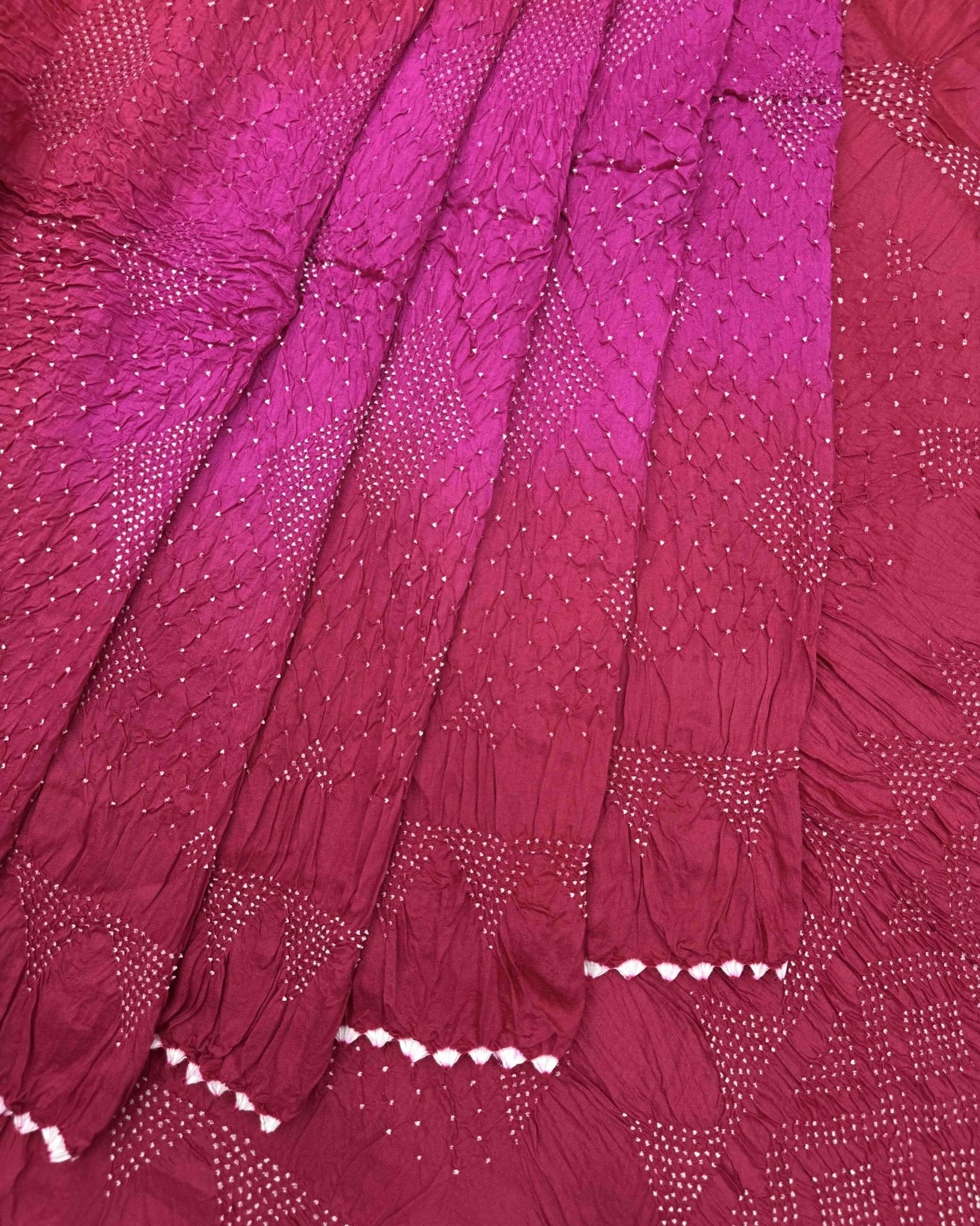 Pink Shaded Chiniya Bandhani Saree - SindhoiPatolaArt