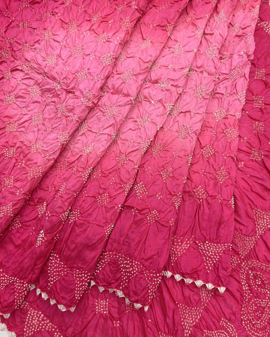 Pink Shaded Chiniya Bandhani Saree - SindhoiPatolaArt