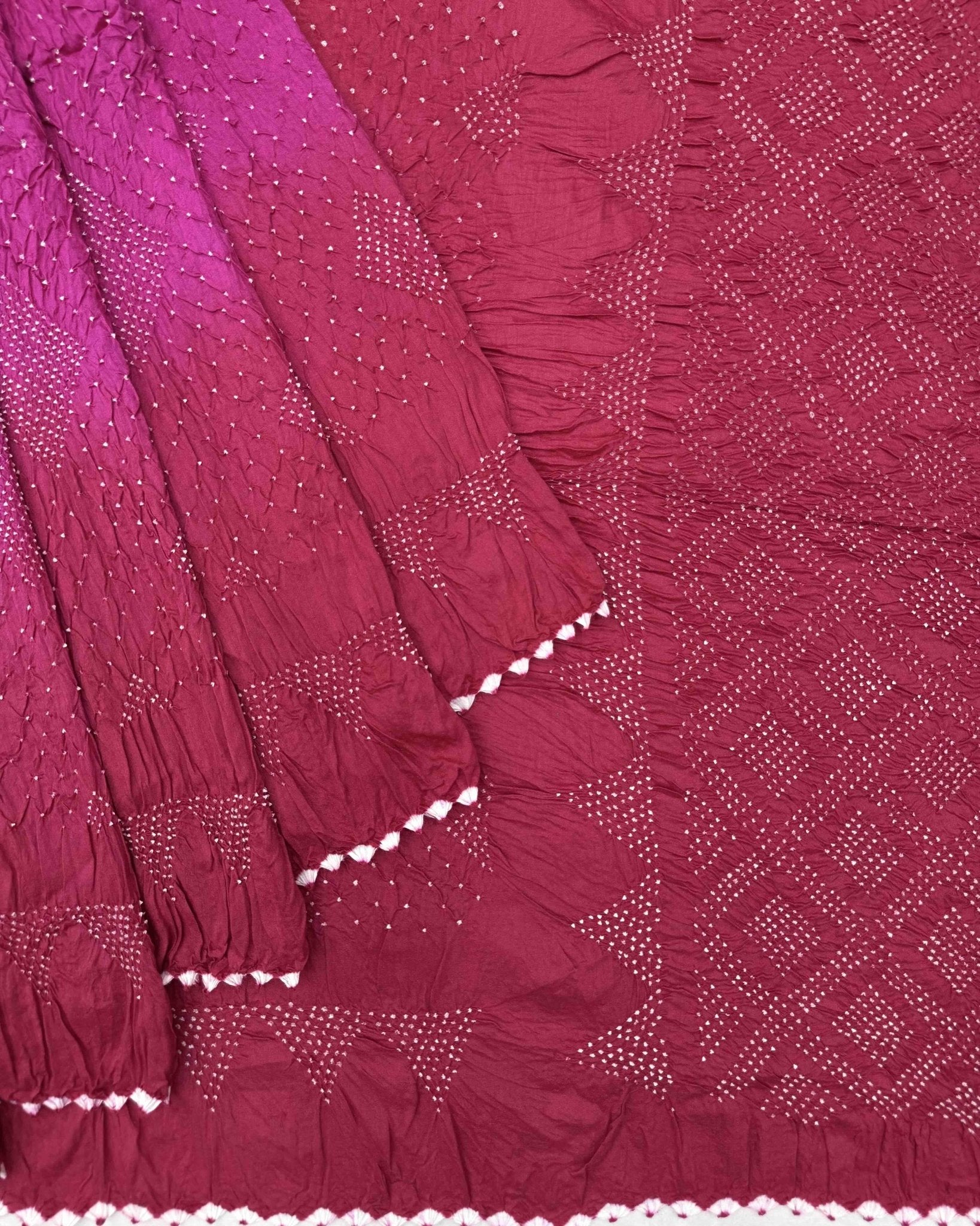 Pink Shaded Chiniya Bandhani Saree - SindhoiPatolaArt