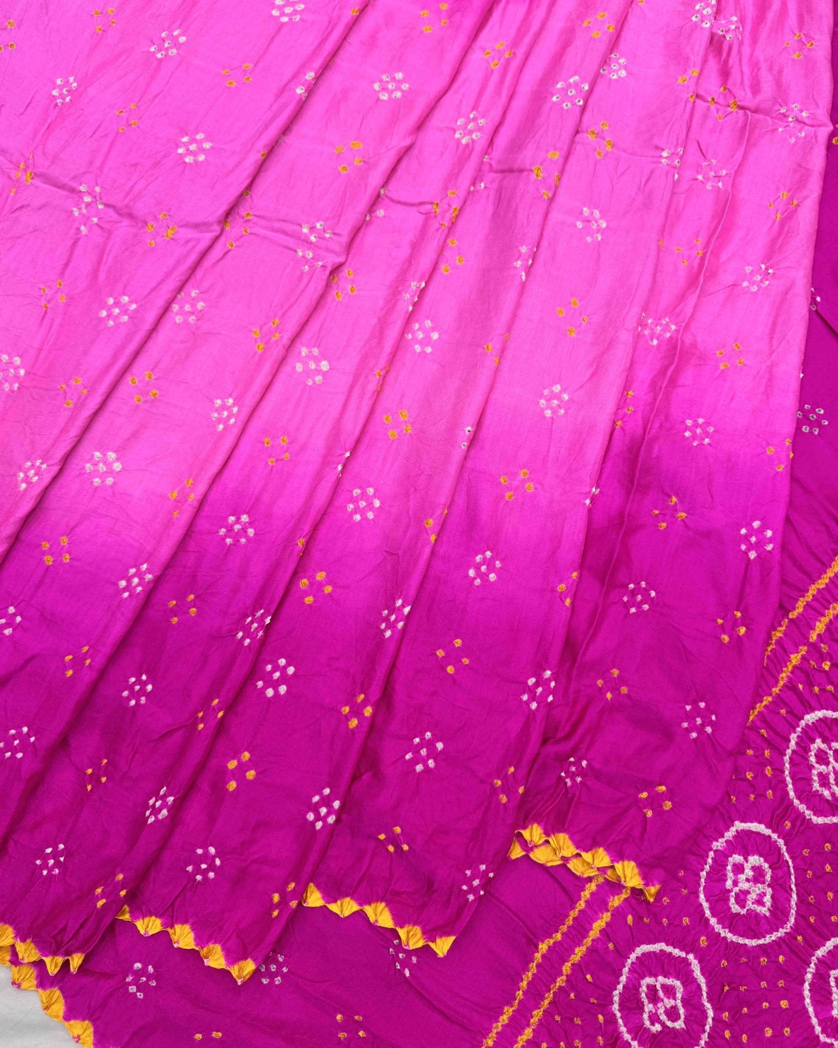 Pink Shaded Gaji Silk Bandhani Saree - SindhoiPatolaArt