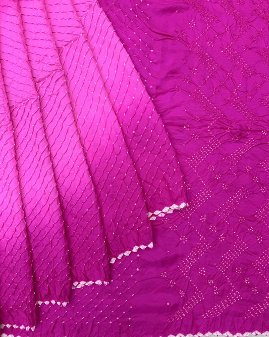 Pink Shaded Habotai Bandhani Saree - SindhoiPatolaArt