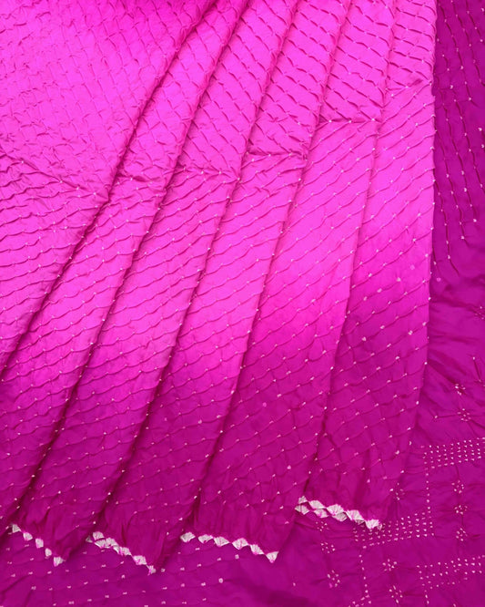 Pink Shaded Habotai Bandhani Saree - SindhoiPatolaArt
