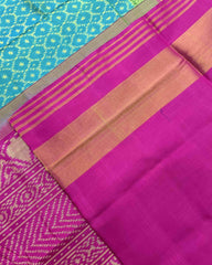Pink & Sky Blue Booty Designer Patola Saree - SindhoiPatolaArt