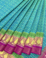 Pink & Sky Blue Booty Designer Patola Saree - SindhoiPatolaArt
