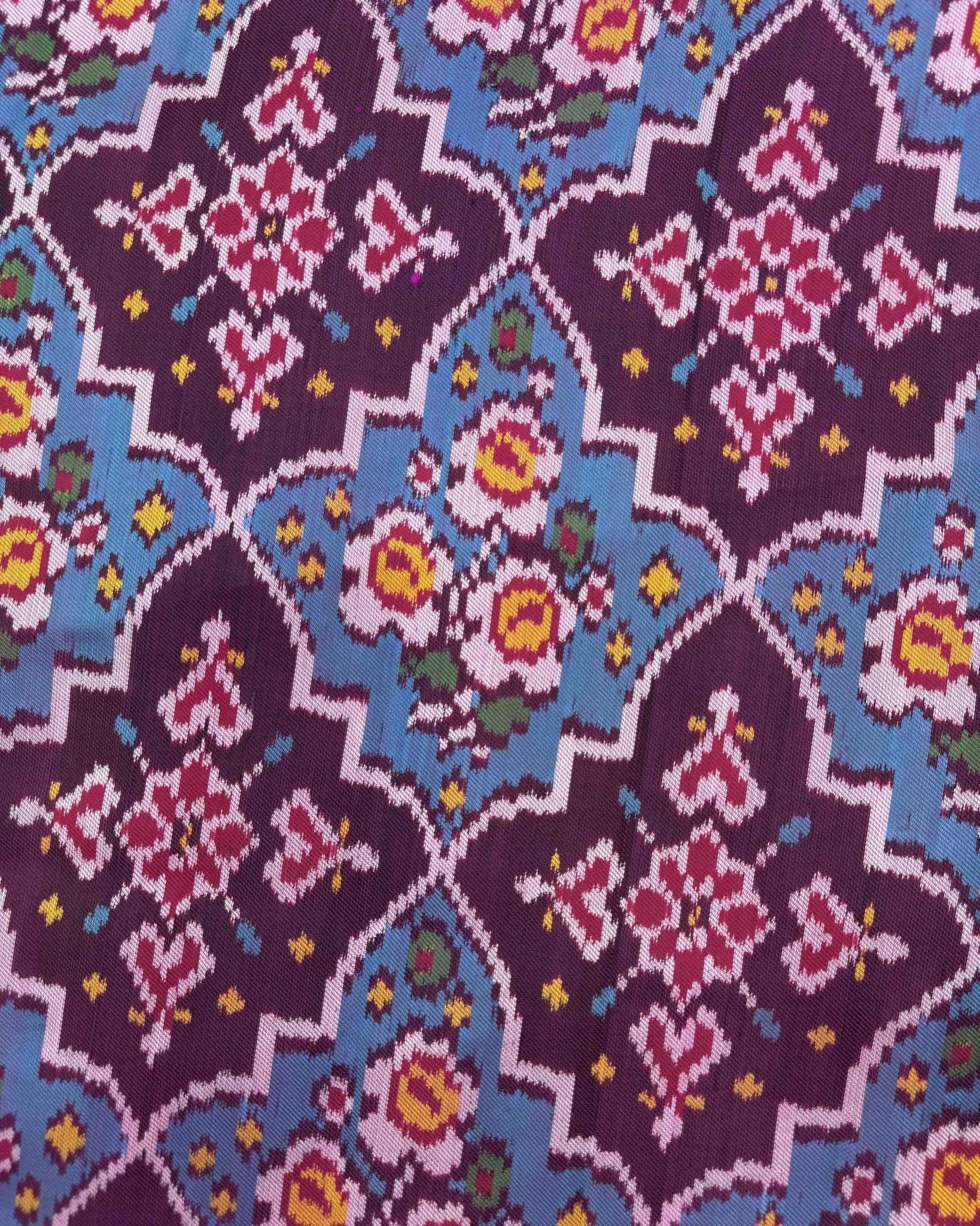 Pink & Sky Blue Flower Twill Patola Saree - SindhoiPatolaArt