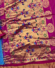 Pink & Sky Blue Paithani Bandhani Saree - SindhoiPatolaArt