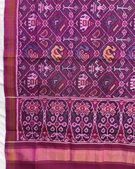 Pink Small Narkunj Semi Double Ikat Patola Dupatta - SindhoiPatolaArt