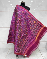 Pink Small Narkunj Semi Double Ikat Patola Dupatta - SindhoiPatolaArt