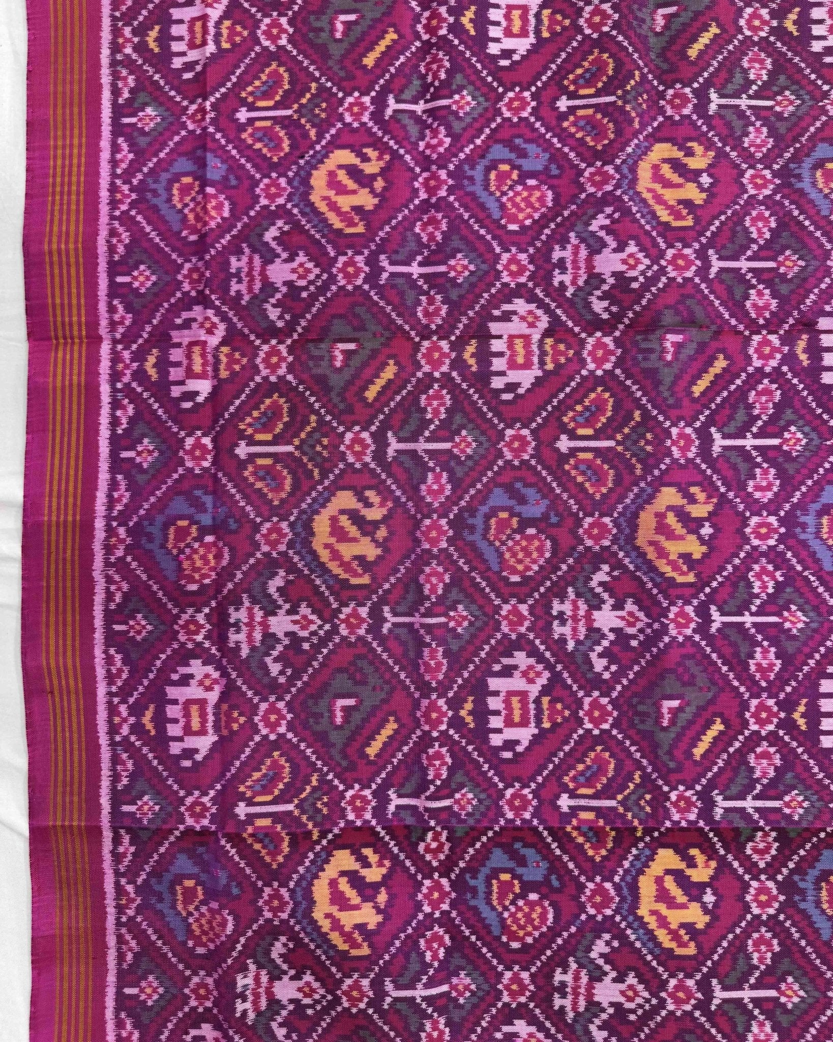 Pink Small Narkunj Semi Double Ikat Patola Dupatta - SindhoiPatolaArt