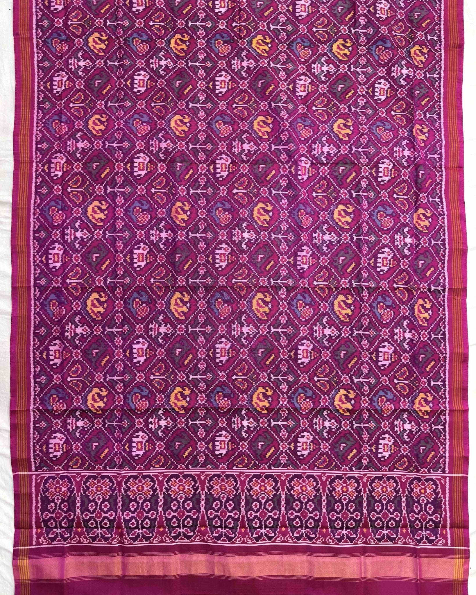 Pink Small Narkunj Semi Double Ikat Patola Dupatta - SindhoiPatolaArt