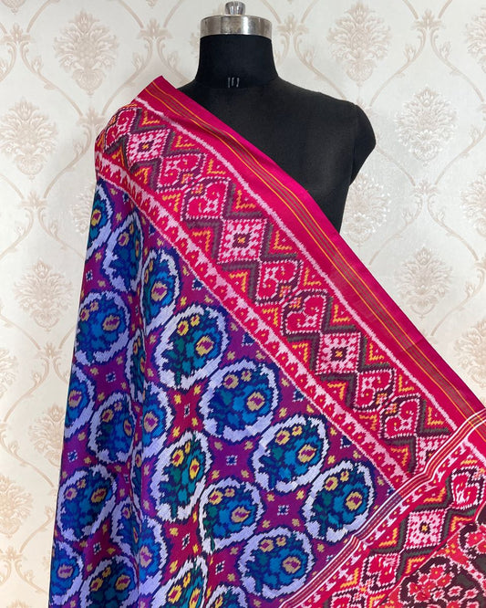 Pink & Turquoise Flower Patola Dupatta - SindhoiPatolaArt