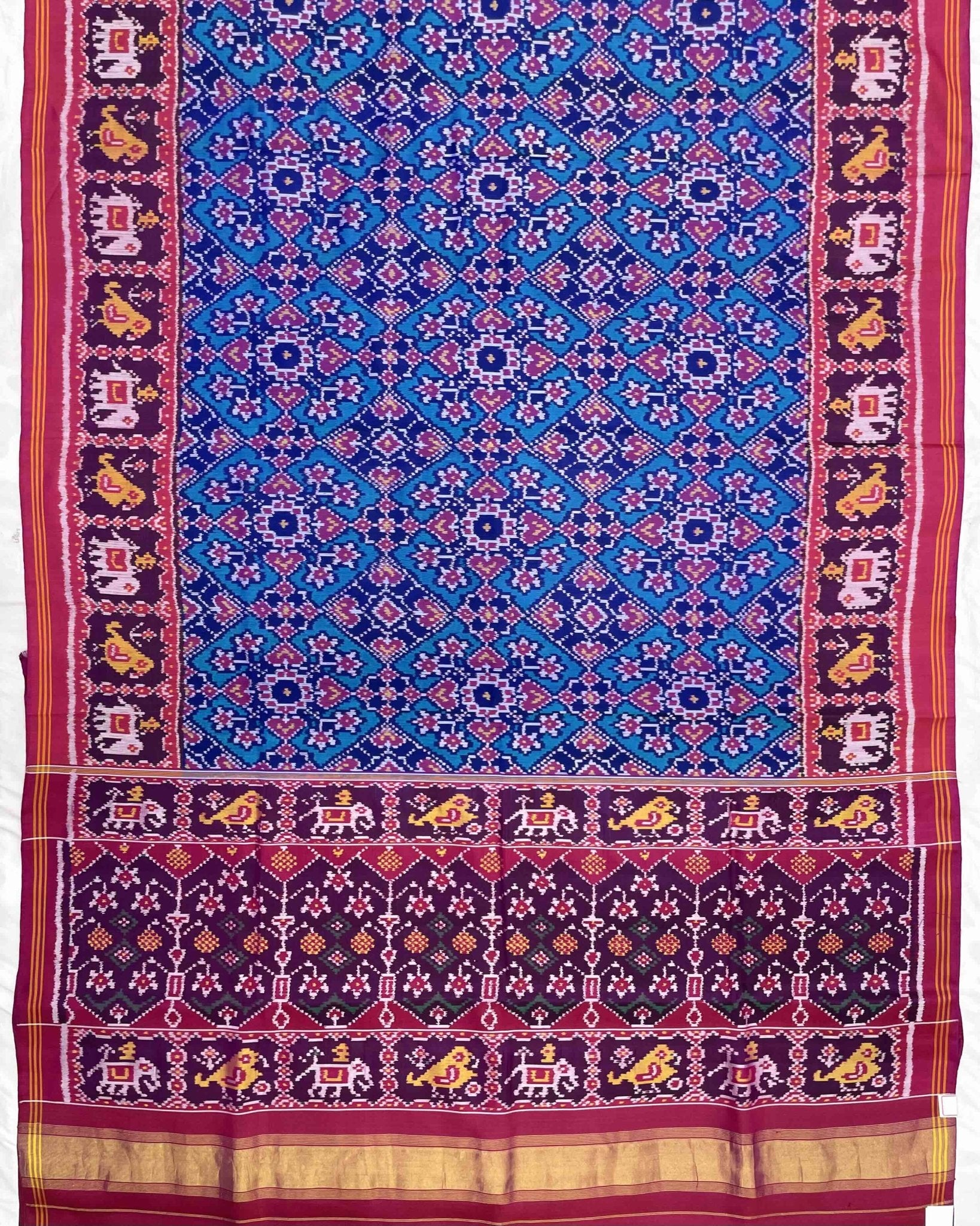 Pink & Turquoise Navratan Designer Patola Saree - SindhoiPatolaArt